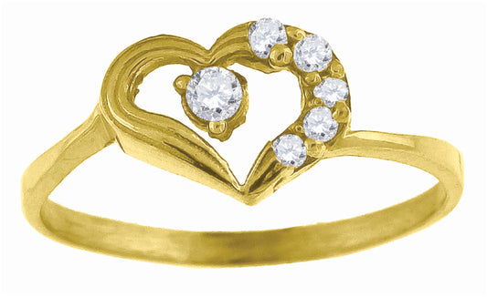 14K Yellow Gold Womens Cubic Zirconia Heart Band Ring