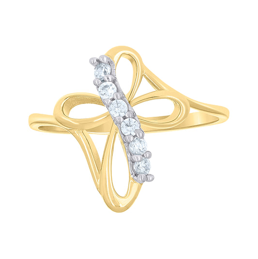 14K Two-Tone Gold Womens Cubic Zirconia Infinity Cross Band Ring