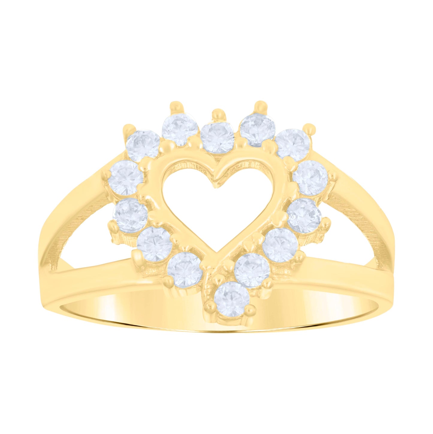 14K Yellow Gold Womens Cubic-Zirconia Heart Size 7 Band Ring