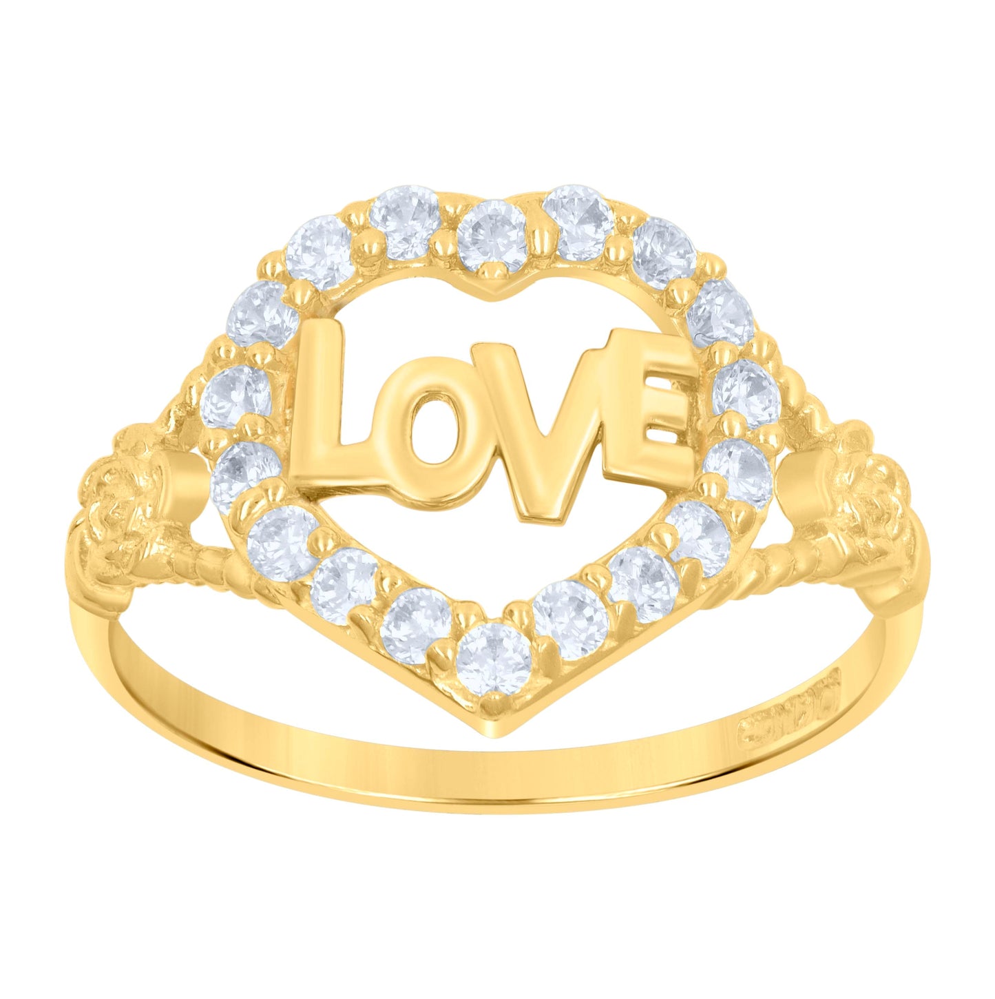 14K Two-Tone Gold Womens Cubic Zirconia Love Heart Band Ring