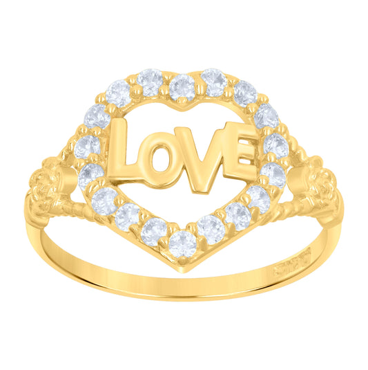 14K Two-Tone Gold Womens Cubic Zirconia Love Heart Band Ring