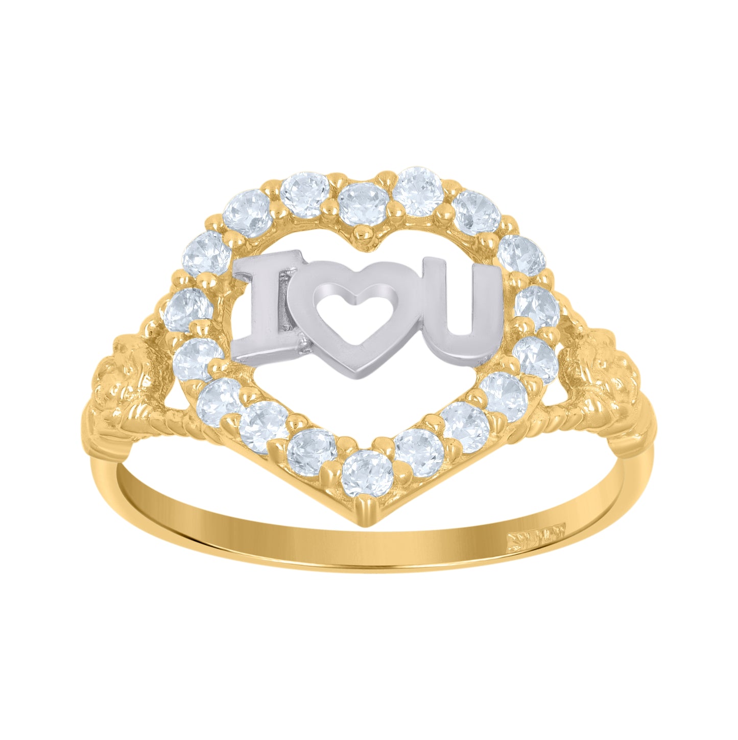 14K Two-tone Gold Womens Cubic-Zirconia I Love U Heart Ring