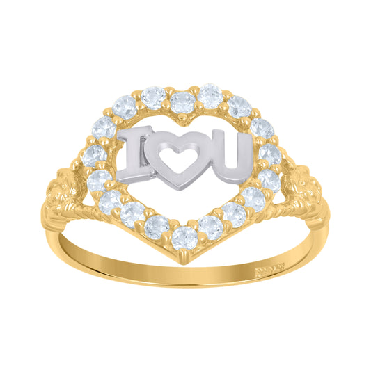 14K Two-tone Gold Womens Cubic-Zirconia I Love U Heart Ring