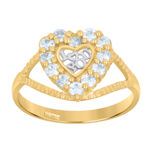 14K Two-Tone Gold Womens Cubic Zirconia I Love You Heart Band Ring