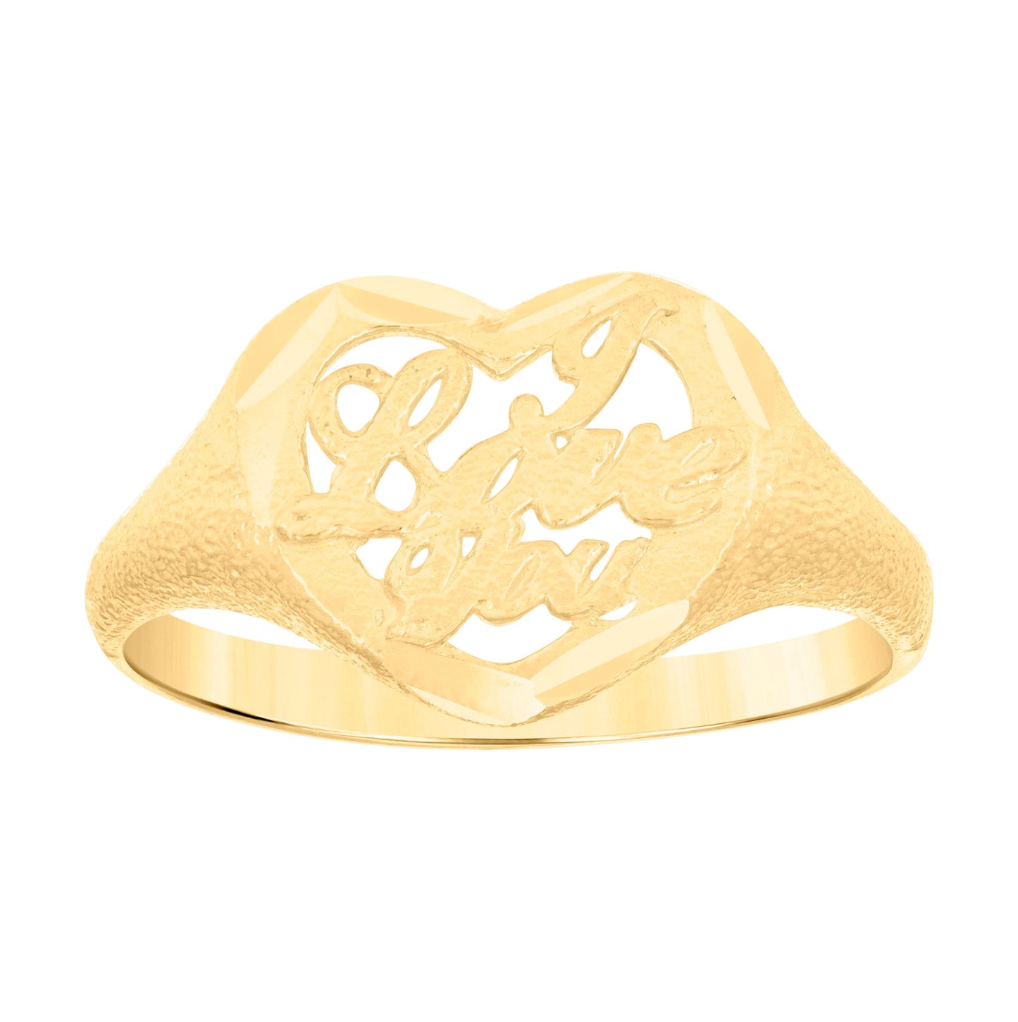 14K Gold Womens Two-Tone I Love You Size 7 Heart Band Ring