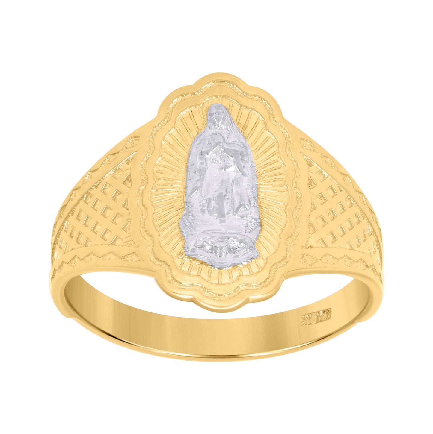 14K Gold Womens Two-Tone Guadalupe Marry Oval Size 7 Religious Band Ring