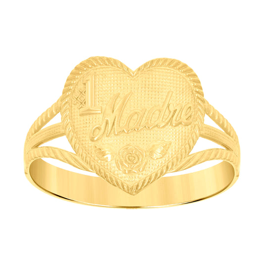 14K Gold Womens Two-Tone No. 1 Madre Mom Size 7 Heart Band Ring