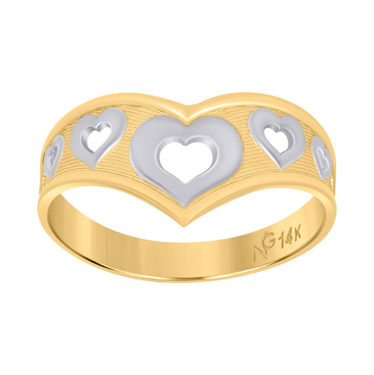 14K Gold Womens Two-Tone Size 7 Heart Band Ring