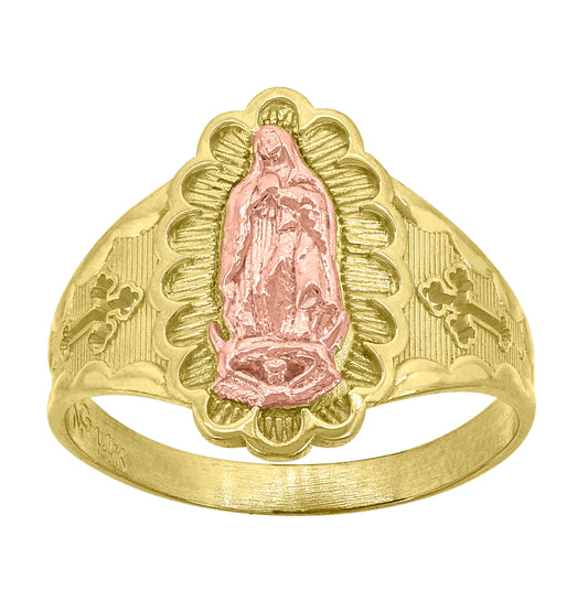 14K Gold Womens Two-Tone Guadalupe Mary Cross Size 7 Religious Band Ring