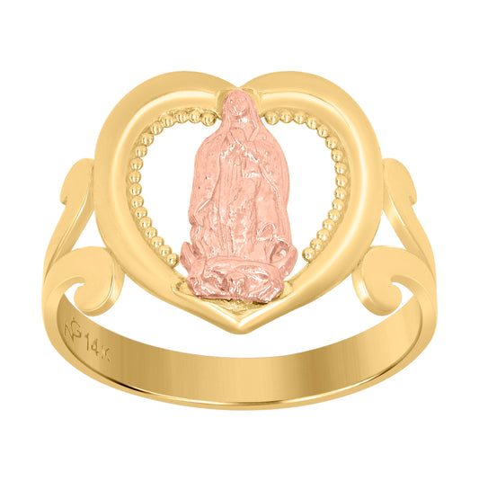 14K Gold Womens Two-Tone Guadalupe Mary Heart Size 7 Religious Band Ring