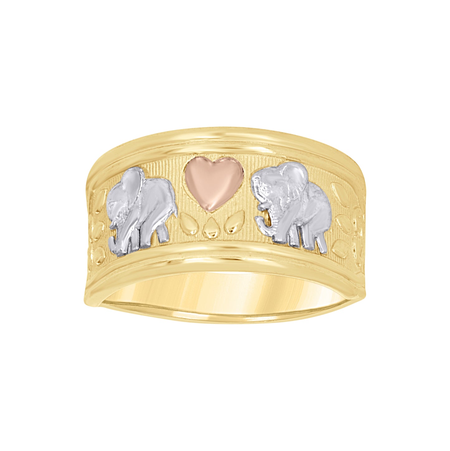 14K Tri-Color Gold Womens Heart Elephant Good Luck Ring