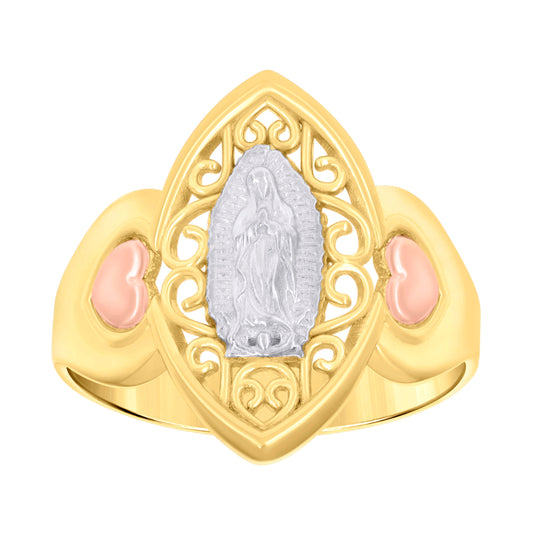 14K Gold Womens Tri-Color Guadalupe Mary Heart Size 7 Religious Band Ring