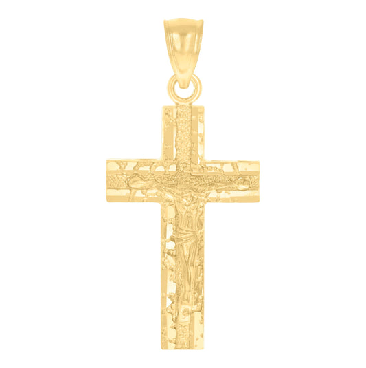 14K Yellow Gold Womens Diamond-Cut Cross Crucifix Ht:35.1Mm Religious Pendant Charm