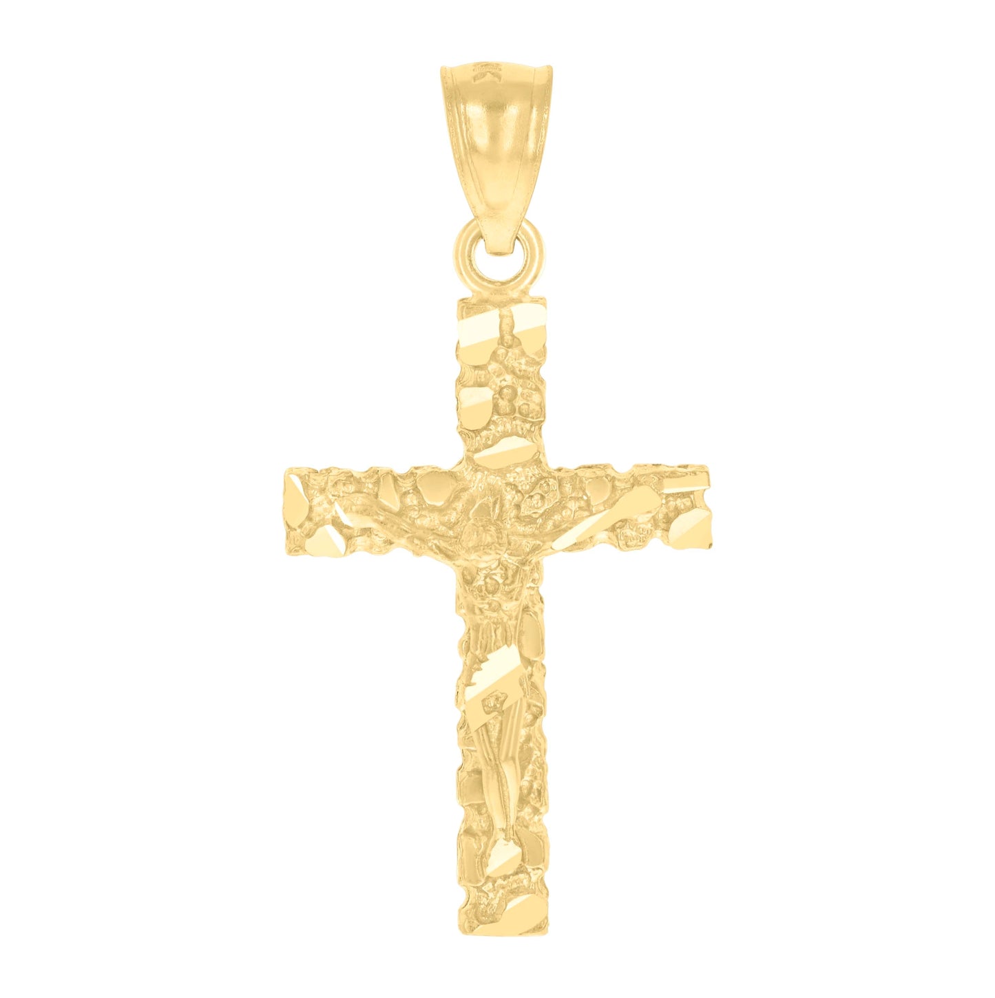 14K Yellow Gold Womens Diamond-Cut Nugget Latin Cross Crucifix Ht:32.8Mm Religious Pendant Charm
