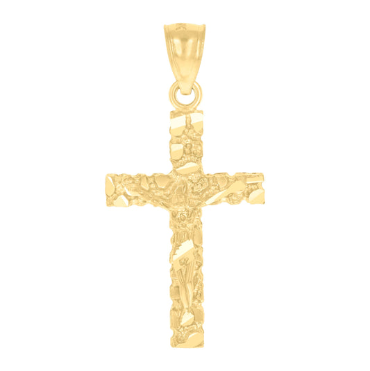 14K Yellow Gold Womens Diamond-Cut Nugget Latin Cross Crucifix Ht:32.8Mm Religious Pendant Charm