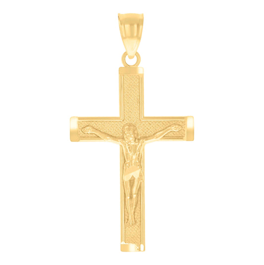 14K Yellow Gold Womens Diamond-Cut Cross Crucifix Ht:34.7Mm Religious Pendant Charm