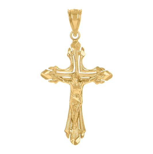 14K Yellow Gold Womens Diamond-Cut Cross Crucifix Ht:35.6Mm Religious Pendant Charm