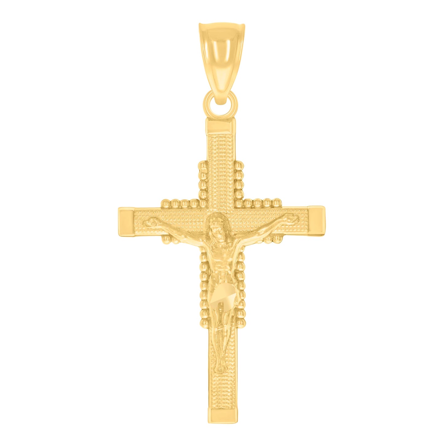 14K Yellow Gold Unisex Cross Crucifix Ht:30.2Mm Religious Pendant Charm