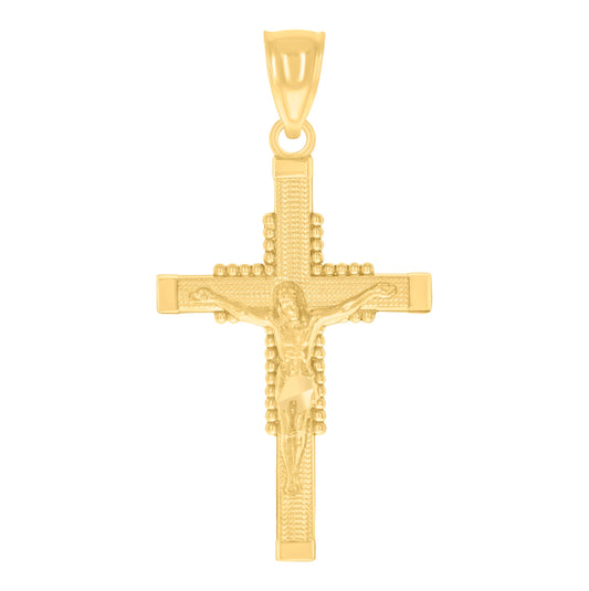 14K Yellow Gold Unisex Cross Crucifix Ht:30.2Mm Religious Pendant Charm
