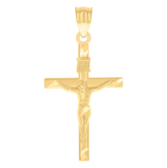 14K Yellow Gold Unisex Cross Crucifix Ht:28.4Mm Religious Pendant Charm
