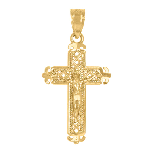 14K Yellow Gold Unisex Crucifix Cross Religious Pendant Charm
