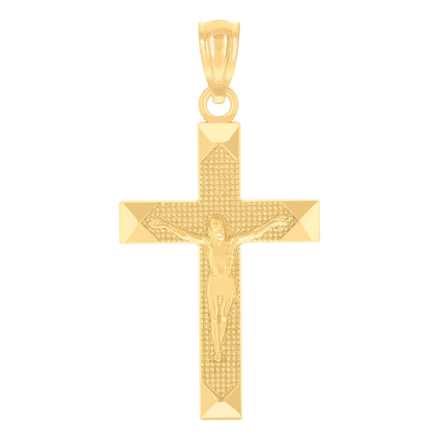 14K Yellow Gold Unisex Diamond-Cut Cross Crucifix Pendant Religious Charm
