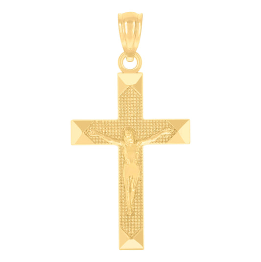 14K Yellow Gold Unisex Diamond-Cut Cross Crucifix Pendant Religious Charm