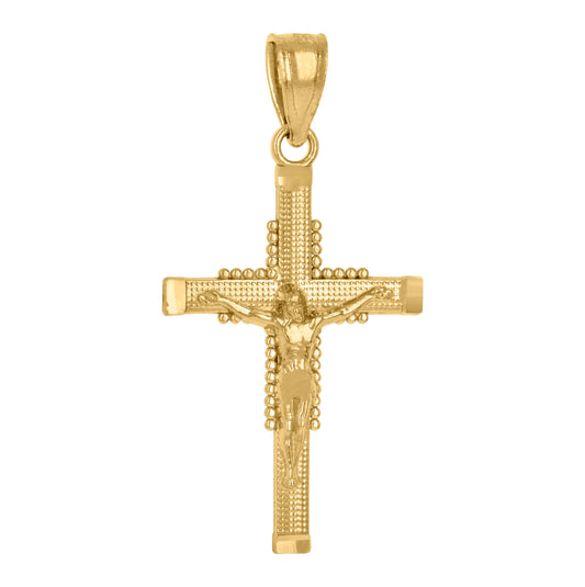 14K Yellow Gold Unisex Cross Crucifix Ht:25.6Mm Religious Pendant Charm