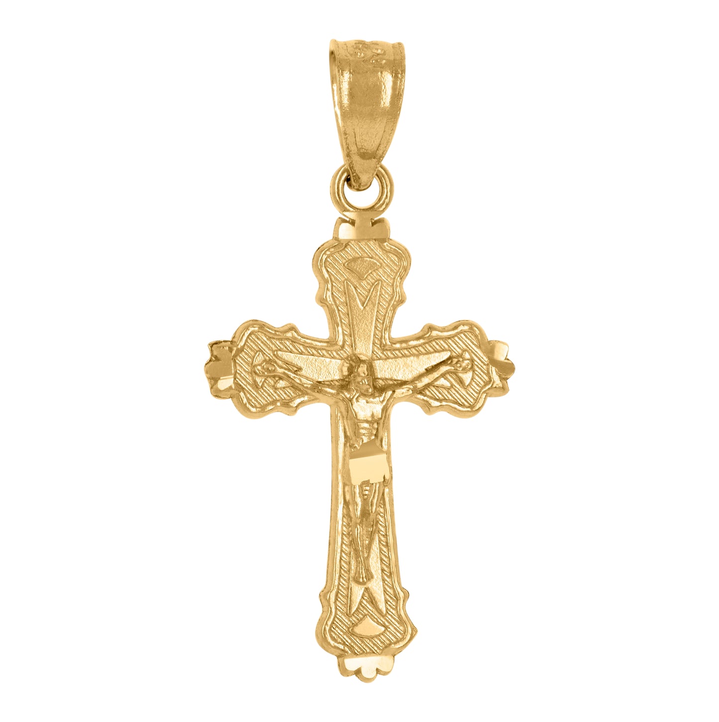 14K Yellow Gold Unisex Diamond-Cut Cross Crucifix Religious Charm Pendant