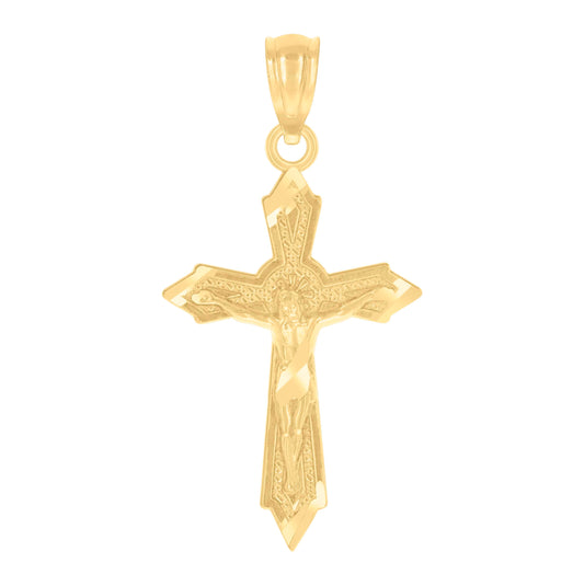 14K Yellow Gold Unisex Cross Crucifix Religious Pendant Charm
