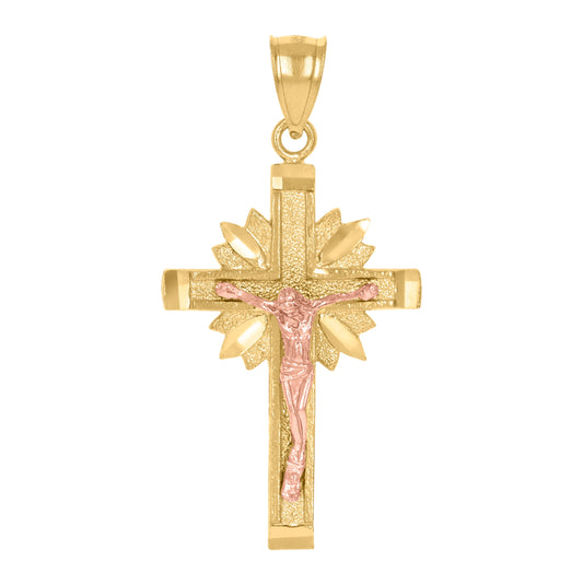 14K Gold Womens Two-Tone Diamond-Cut Cross Crucifix Ht:38.9Mm Religious Pendant Charm