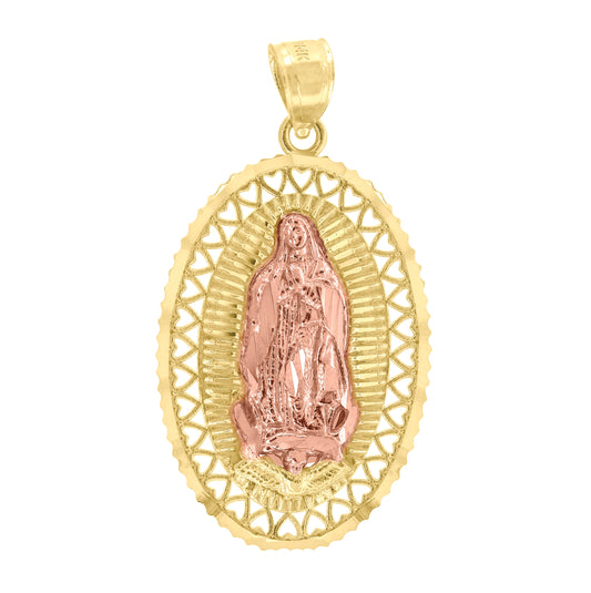 14K Gold Unisex Two-Tone Mary Guadalupe Oval Religious Pendant Charm