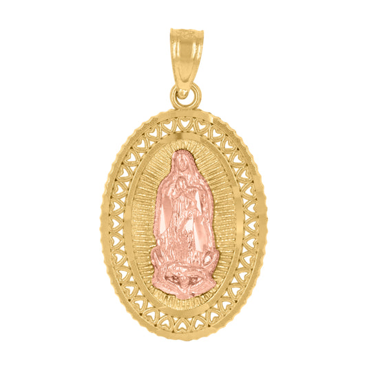 14K Gold Unisex Two-Tone Guadalupe Mary Oval Religious Ht:27.5Mm Pendant Charm