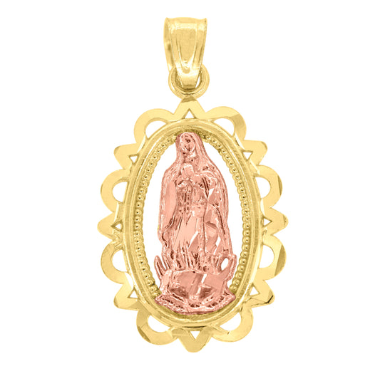 14K Gold Unisex Two-Tone Guadalupe Mary Oval Religious Ht:23.9Mm Pendant Charm