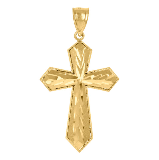 14K Yellow Gold Womens Diamond-Cut Cross Religious Pendant Charm