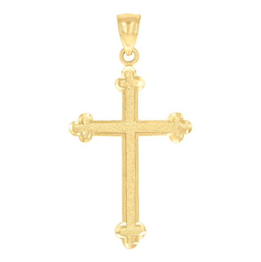 14K Yellow Gold Womens Diamond-Cut Textured Budded Cross Religious Pendant Charm