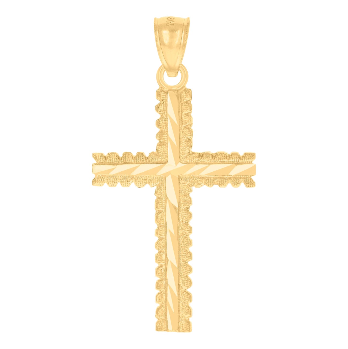 14K Yellow Gold Womens Diamond-Cut Cross Ht:37.3Mm Religious Pendant Charm