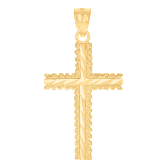 14K Yellow Gold Womens Diamond-Cut Cross Ht:37.3Mm Religious Pendant Charm