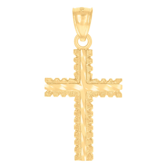 14K Yellow Gold Womens Diamond-Cut Cross Ht:28.9Mm Religious Pendant Charm