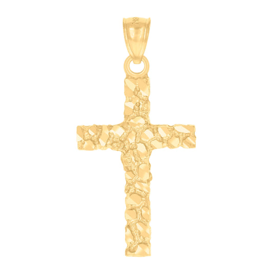14K Yellow Gold Womens Diamond-Cut Nugget Cross Ht:33.3Mm Religious Pendant Charm