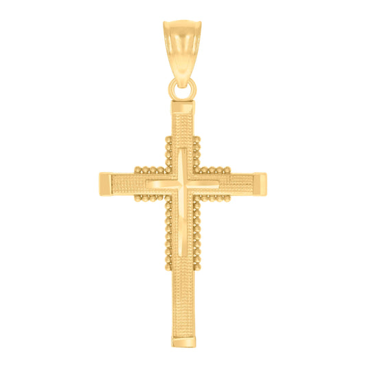 14K Yellow Gold Unisex Religious Cross Pendant Charm