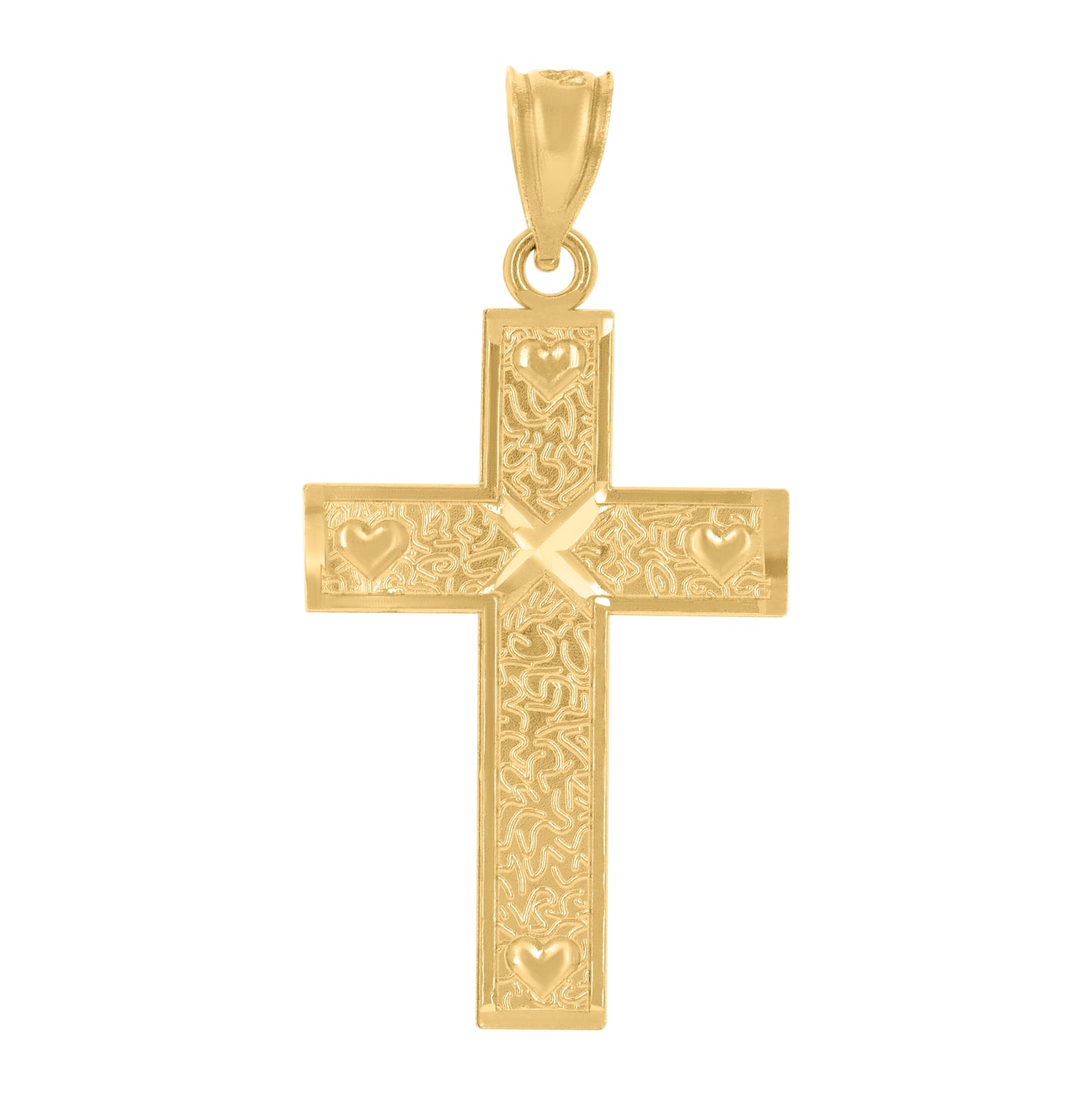 14K Yellow Gold Unisex God Loves Me Cross Religious Pendant Charm