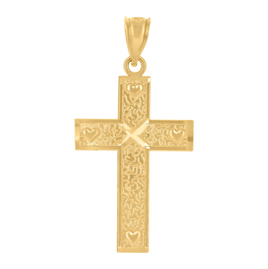 14K Yellow Gold Unisex God Loves Me Cross Religious Pendant Charm