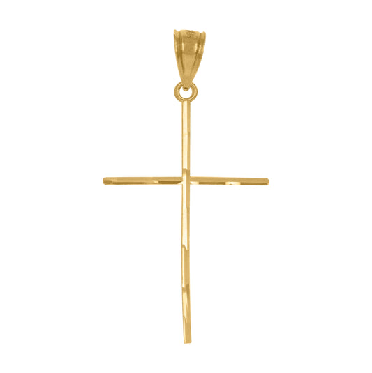 14K Yellow Gold Unisex Diamond-Cut Cross Ht:36.2Mm Religious Pendant Charm