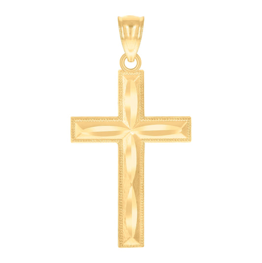 14K Yellow Gold Unisex Diamond-Cut Cross Religious Charm Pendant