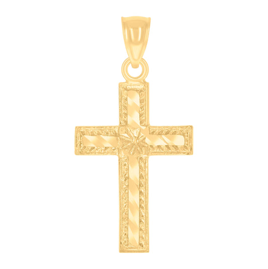 14K Yellow Gold Womens Diamond-Cut Cross Ht:29.5Mm Religious Pendant Charm