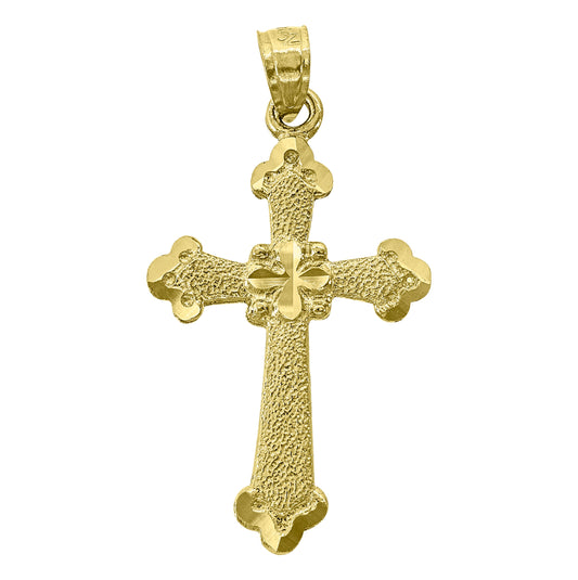 14K Yellow Gold Unisex Diamond-Cut Textured Cross Ht:29.1Mm Religious Pendant Charm