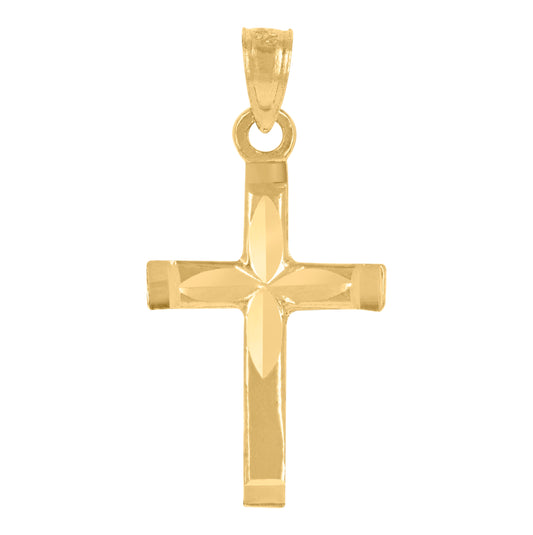 14K Yellow Gold Unisex Diamond-Cut Cross Ht:25.8Mm Religious Pendant Charm