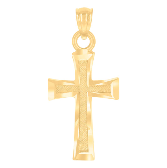 14K Yellow Gold Unisex Diamond-Cut Cross Ht:13.9Mm Religious Pendant Charm