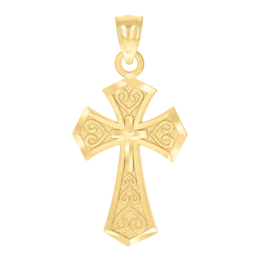 14K Yellow Gold Unisex Diamond-Cut Cross Ht:25.4Mm Religious Pendant Charm
